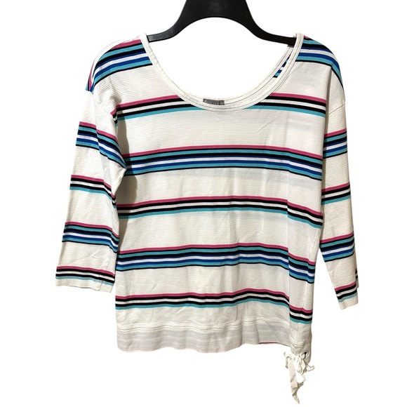 Talbots Tops - T by TALBOTS white multi color striped 3/4 sleeve 100% cotton shirt size Small